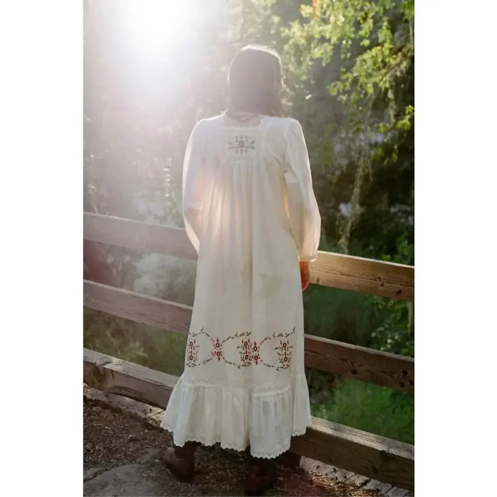 NWT Christy Dawn The Yolanda Organic Cotton Embroidered Maxi Dress Pearl Size M